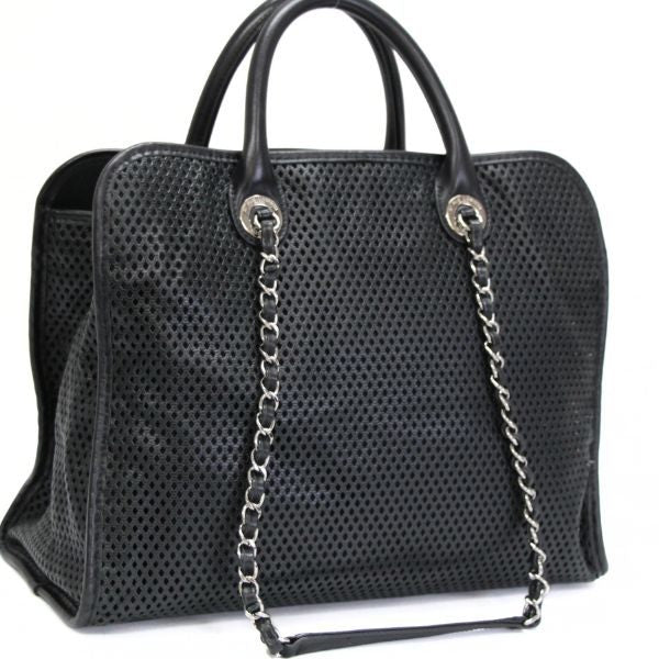 CHANEL French Riviera Mesh Leather Bag Black Size ONE SIZE
