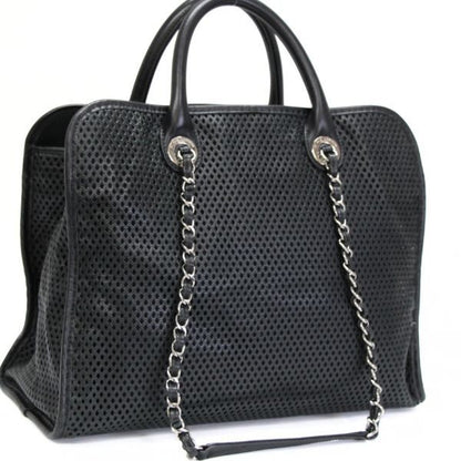 CHANEL French Riviera Mesh Leather Bag Black Size ONE SIZE