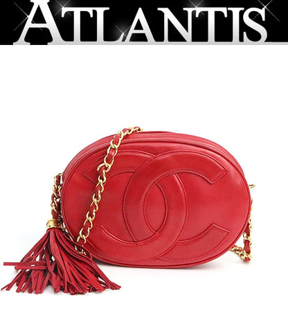 CHANEL Red Lambskin Fringe Chain Shoulder Bag Size ONE SIZE