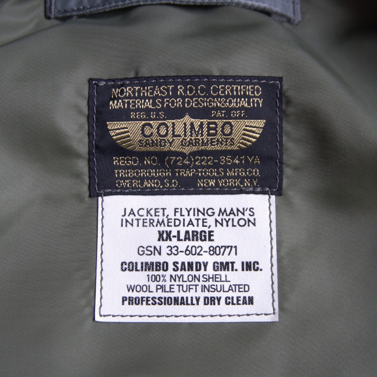 COLIMBO MA-1 Verona Stato Flight Jacket Sage Green Size XXL