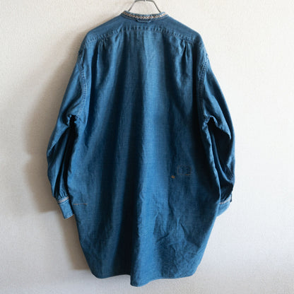 45R Indigo Millet Sateen Smocked Longline Blouse Size 2