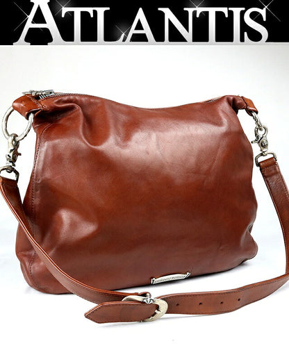 CHROME HEARTS Scroll 2-Clip Leather Bag Brown Size ONE SIZE