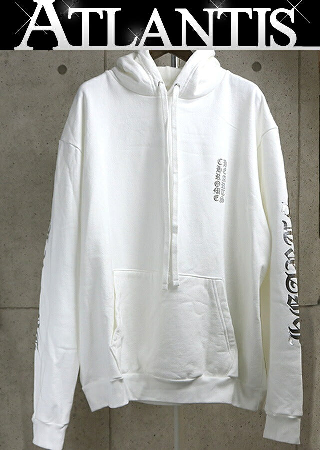CHROME HEARTS Old English Logo Pullover Hoodie White Size XL