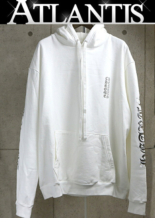 CHROME HEARTS Old English Logo Pullover Hoodie White Size XL