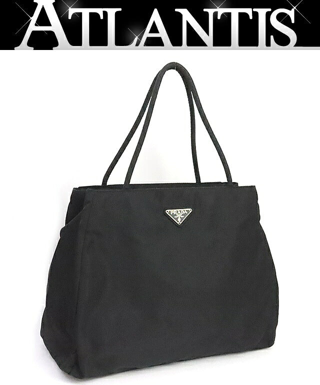 PRADA Triangle Logo Nylon Tote Bag Black Size ONE SIZE