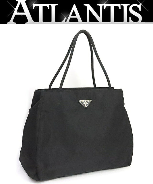 PRADA Triangle Logo Nylon Tote Bag Black Size ONE SIZE