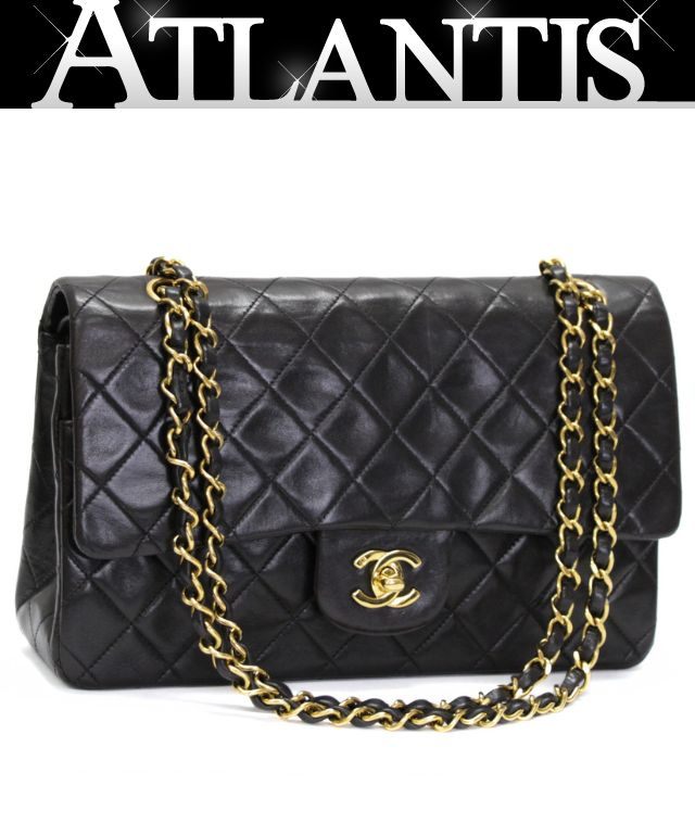 CHANEL Matelasse 25 Double Flap Lamb Bag Black Size ONE SIZE