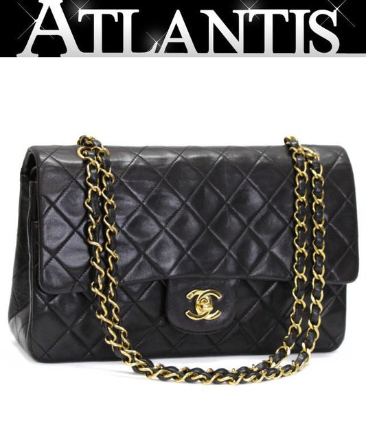 CHANEL Matelasse 25 Double Flap Lamb Bag Black Size ONE SIZE