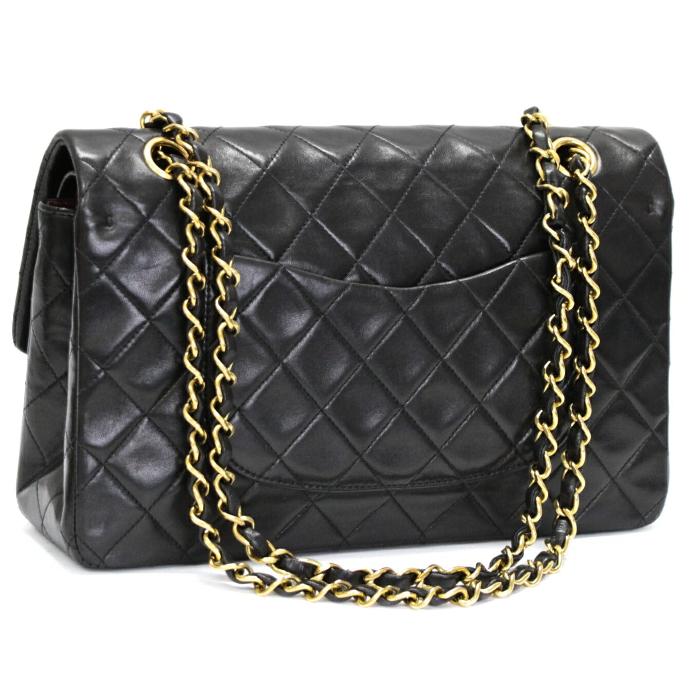 CHANEL Matelasse 25 Double Flap Lamb Bag Black Size ONE SIZE
