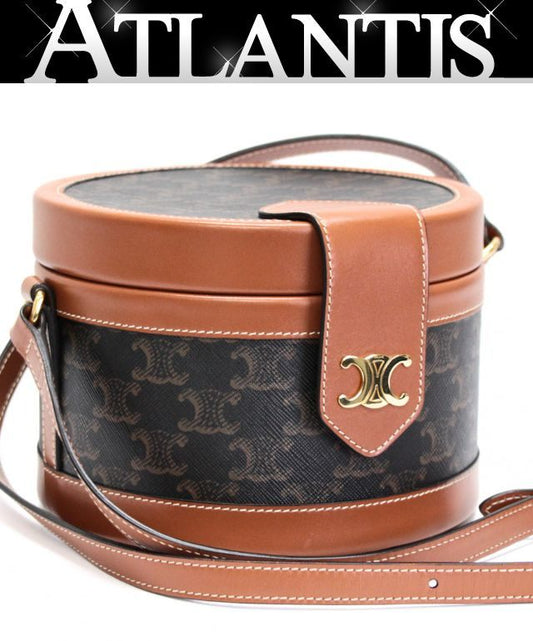 CELINE Tambour Triomphe PVC Leather Bag Brown Size ONE SIZE