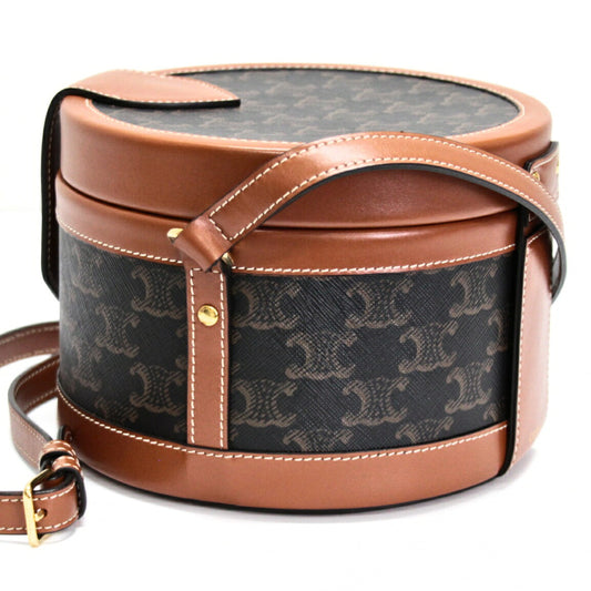 CELINE Tambour Triomphe PVC Leather Bag Brown Size ONE SIZE