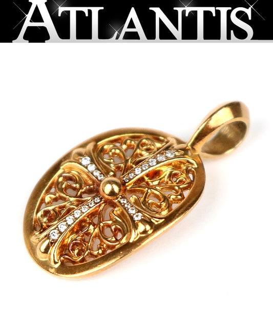 CHROME HEARTS 22K Cross Pave Dia Gold Pendant Size ONE SIZE