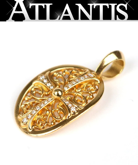 CHROME HEARTS 22K Cross Pave Dia Gold Pendant Size ONE SIZE