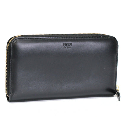 FENDI Monster Round Zipper Leather Black Gold Long Wallet Size ONE SIZE