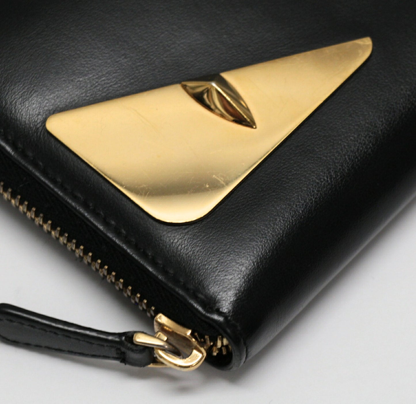 FENDI Monster Round Zipper Leather Black Gold Long Wallet Size ONE SIZE
