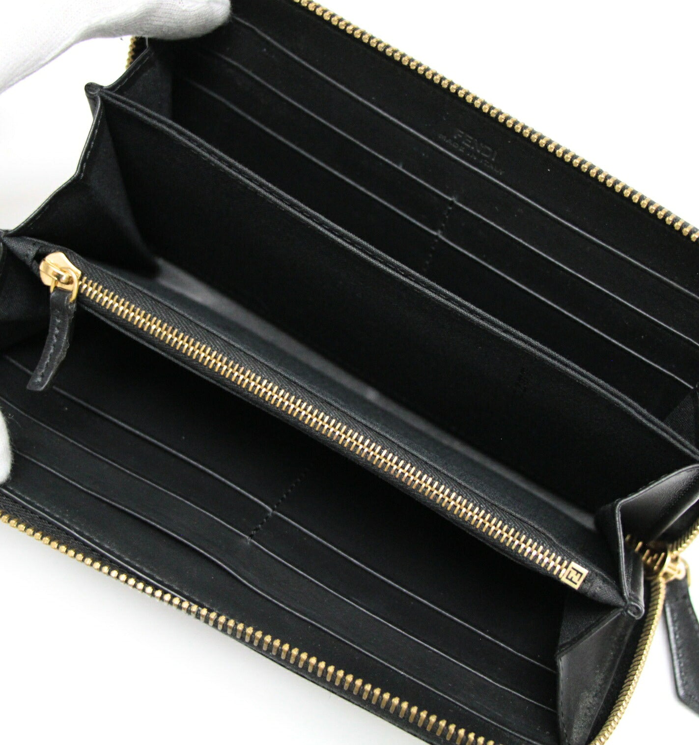 FENDI Monster Round Zipper Leather Black Gold Long Wallet Size ONE SIZE