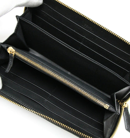 FENDI Monster Round Zipper Leather Black Gold Long Wallet Size ONE SIZE
