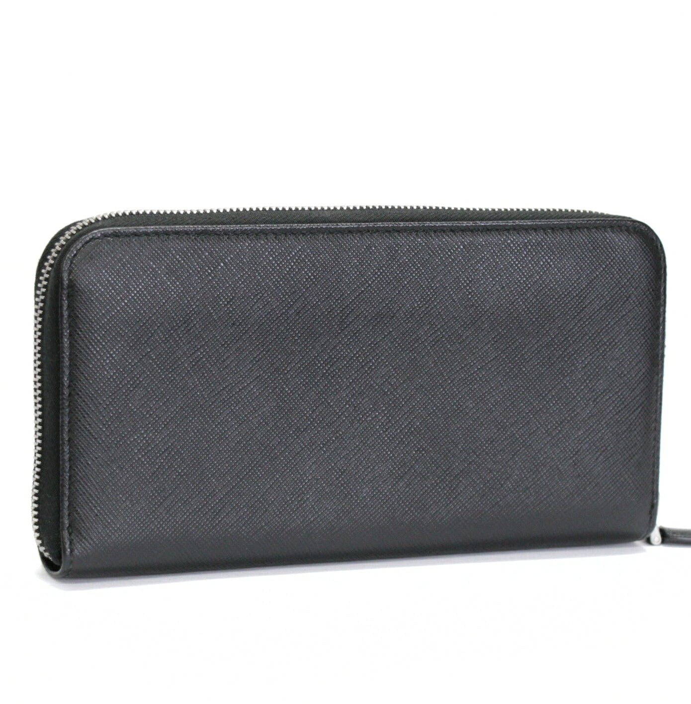 PRADA Saffiano Leather Zip Around Big Logo Wallet Black