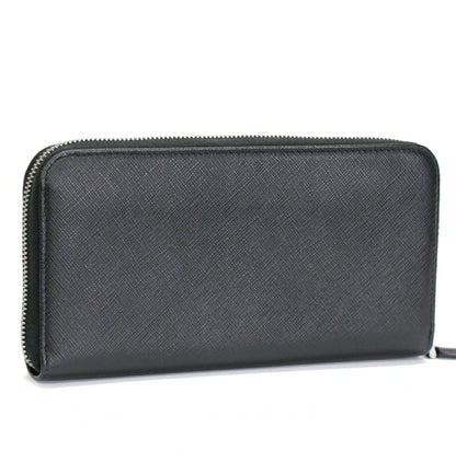 PRADA Saffiano Leather Zip Around Big Logo Wallet Black