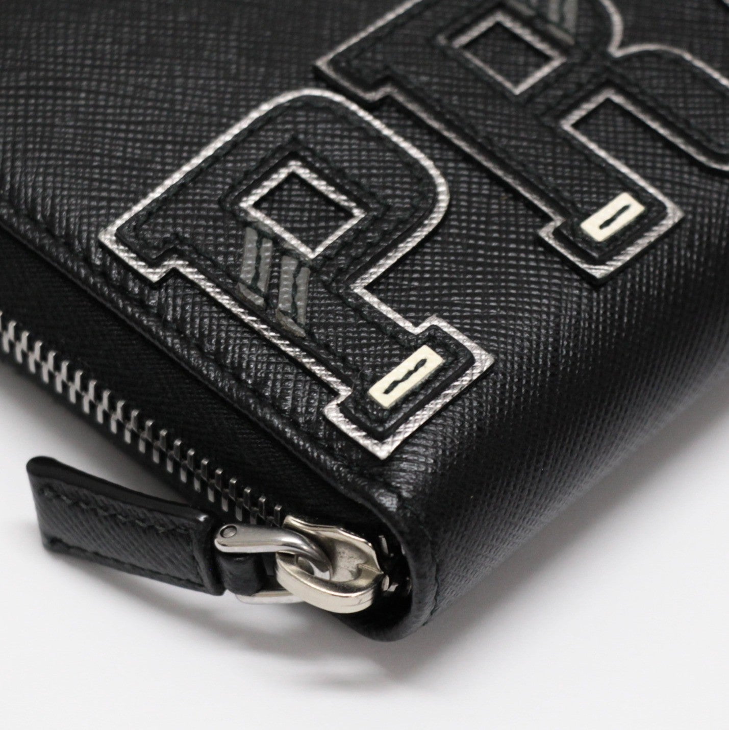 PRADA Saffiano Leather Zip Around Big Logo Wallet Black