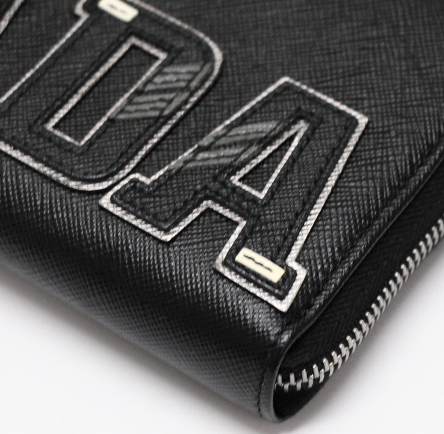 PRADA Saffiano Leather Zip Around Big Logo Wallet Black