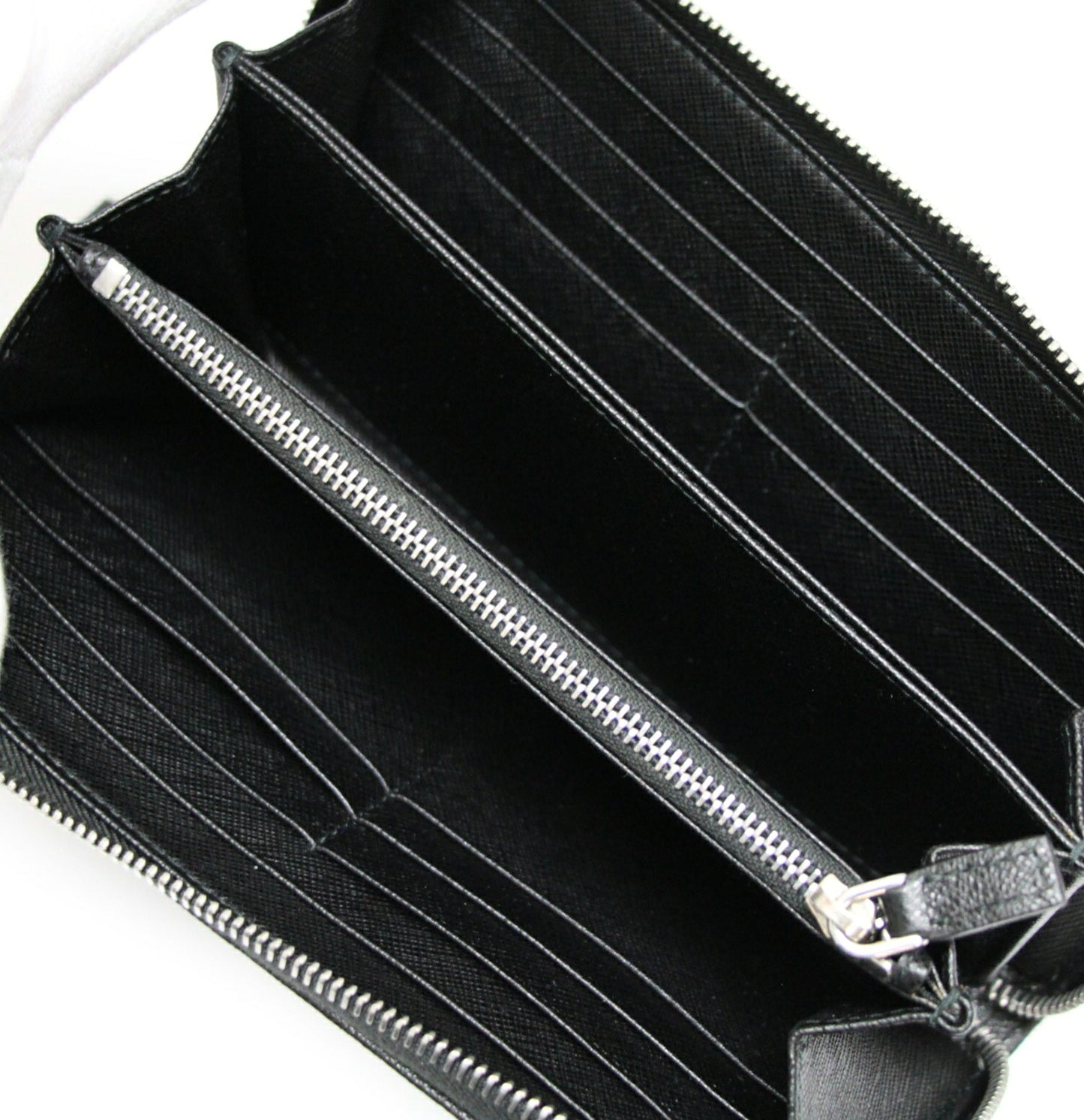 PRADA Saffiano Leather Zip Around Big Logo Wallet Black