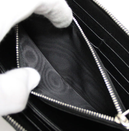 PRADA Saffiano Leather Zip Around Big Logo Wallet Black