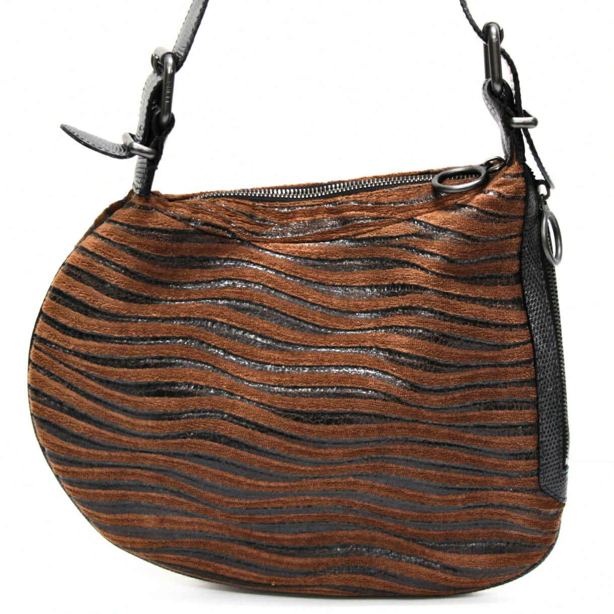 FENDI Wood Panel Oyster Zebra Hobo Bag Brown Size ONE SIZE