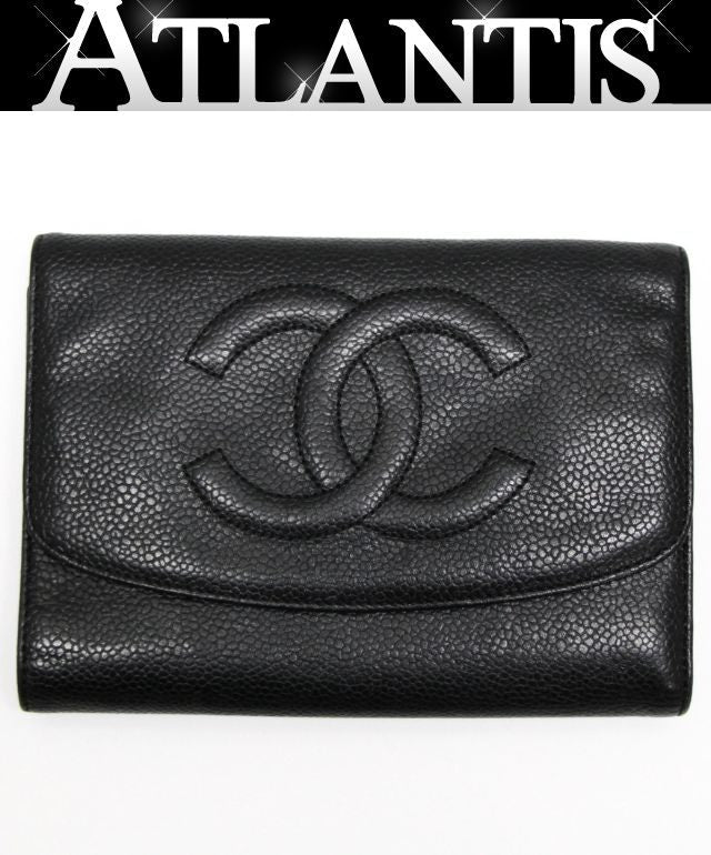CHANEL Coco Mark Caviar Skin Wallet Black Size ONE SIZE