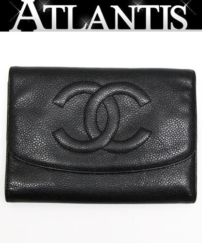 CHANEL Coco Mark Caviar Skin Wallet Black Size ONE SIZE