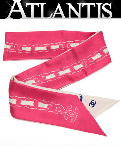 CHANEL Twilly 100% Silk Scarf Pink Size ONE SIZE