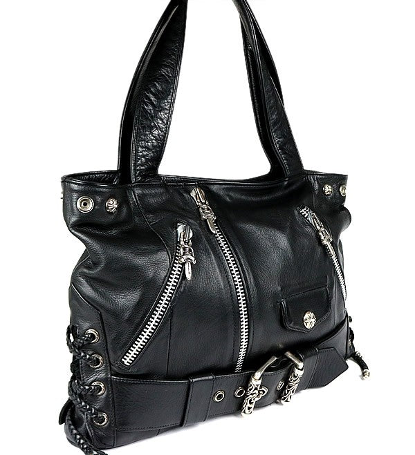 CHROME HEARTS JJDEAN Leather Handbag Black Size ONE SIZE