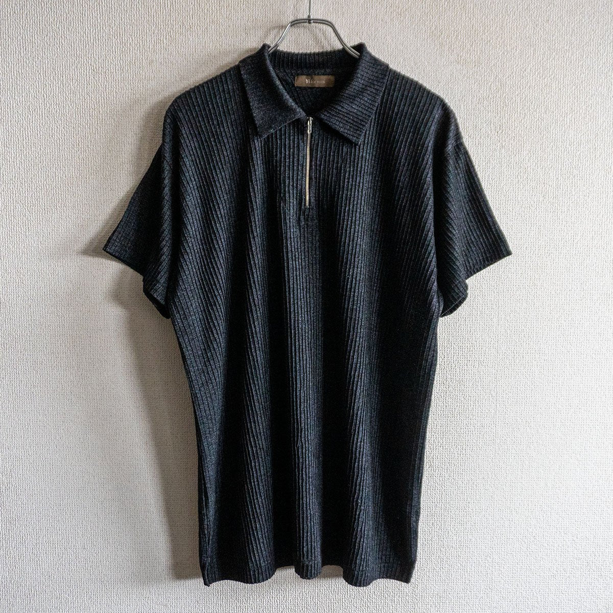 Y's for Men Ribbed Half-Zip Polo Shirt Gray Size L