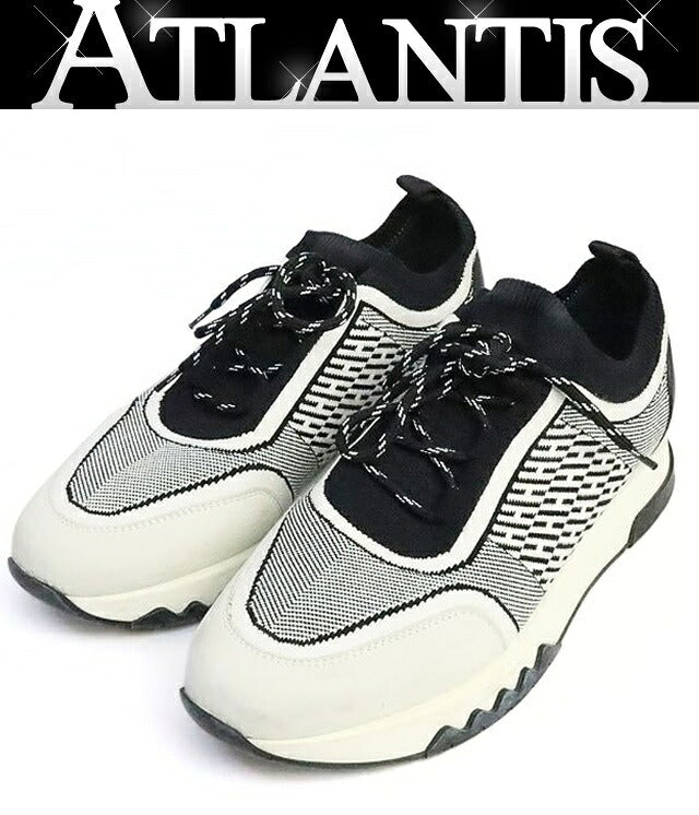 HERMES Addict Knit Sneakers White Black Size 37