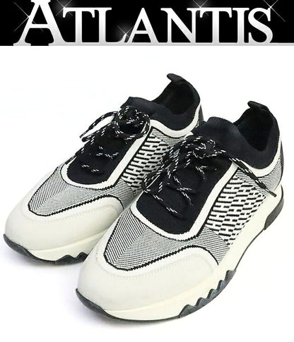 HERMES Addict Knit Sneakers White Black Size 37