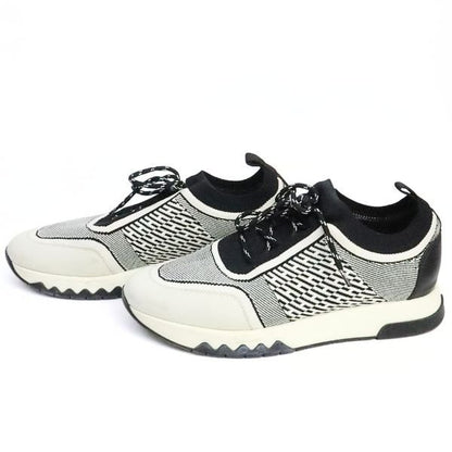 HERMES Addict Knit Sneakers White Black Size 37