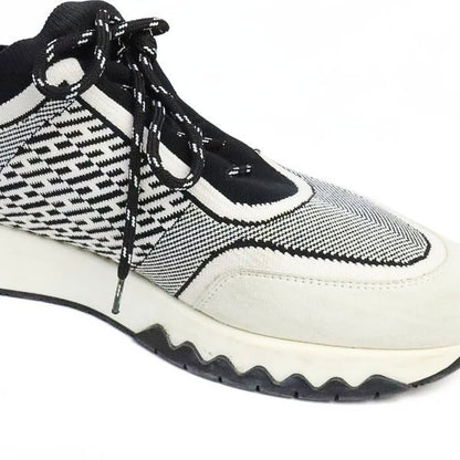 HERMES Addict Knit Sneakers White Black Size 37