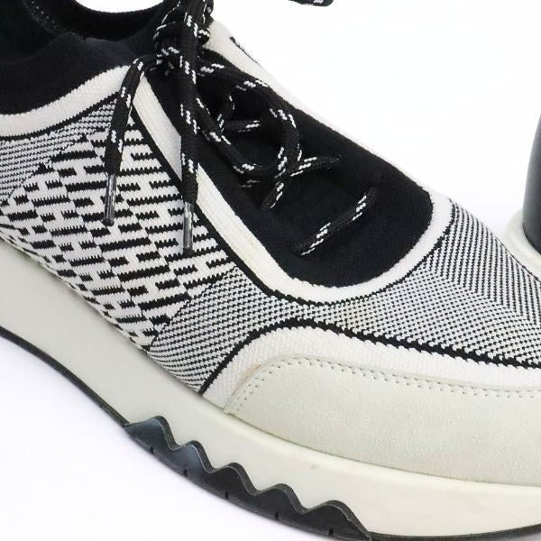 HERMES Addict Knit Sneakers White Black Size 37