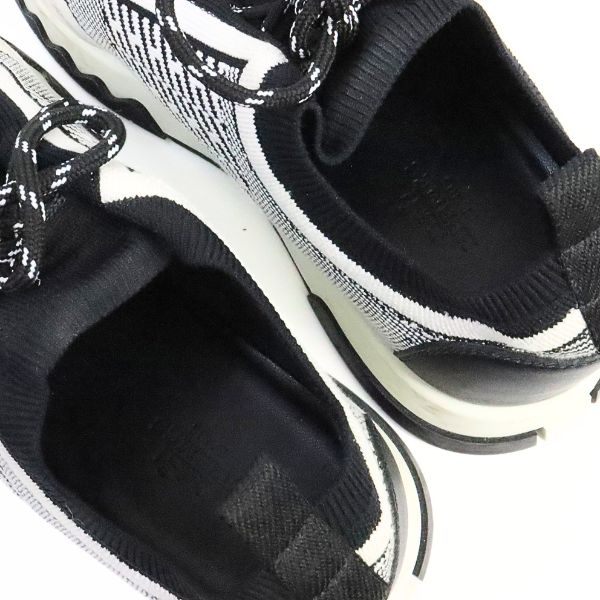 HERMES Addict Knit Sneakers White Black Size 37