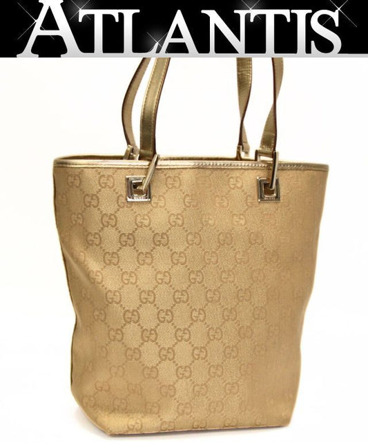 GUCCI GG Canvas Leather Bucket Tote Bag Gold Size ONE SIZE