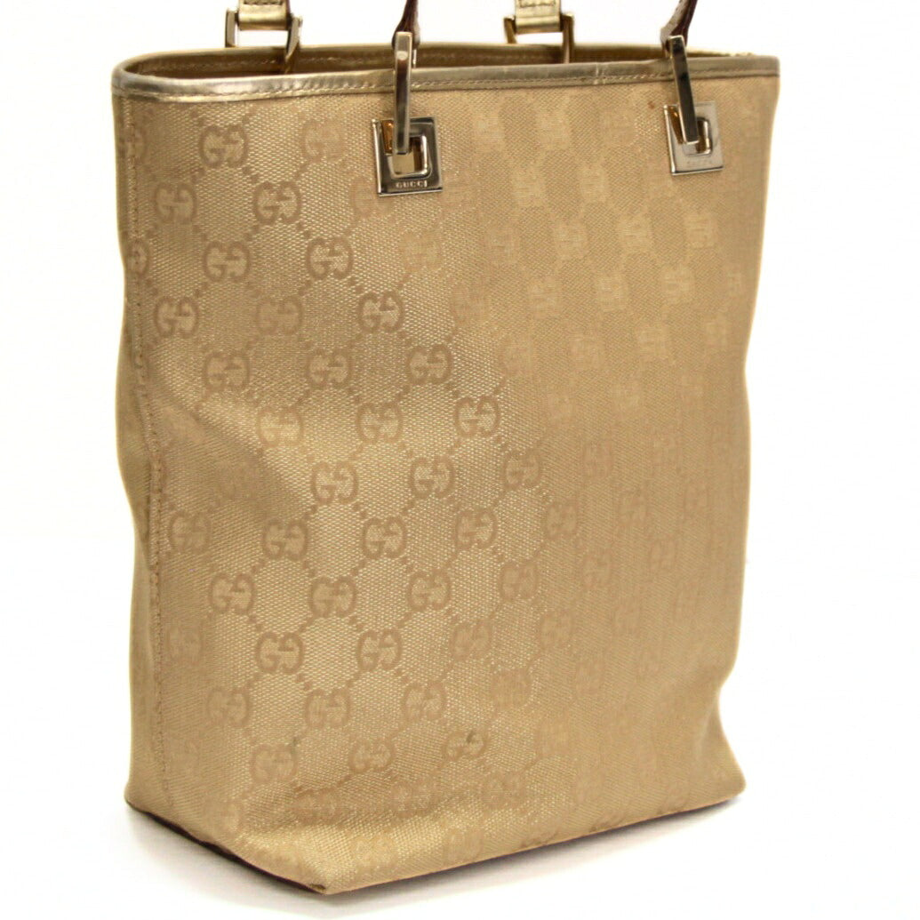 GUCCI GG Canvas Leather Bucket Tote Bag Gold Size ONE SIZE