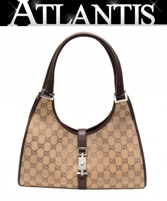 GUCCI Jackie Canvas Leather Beige Brown Handbag Size ONE SIZE