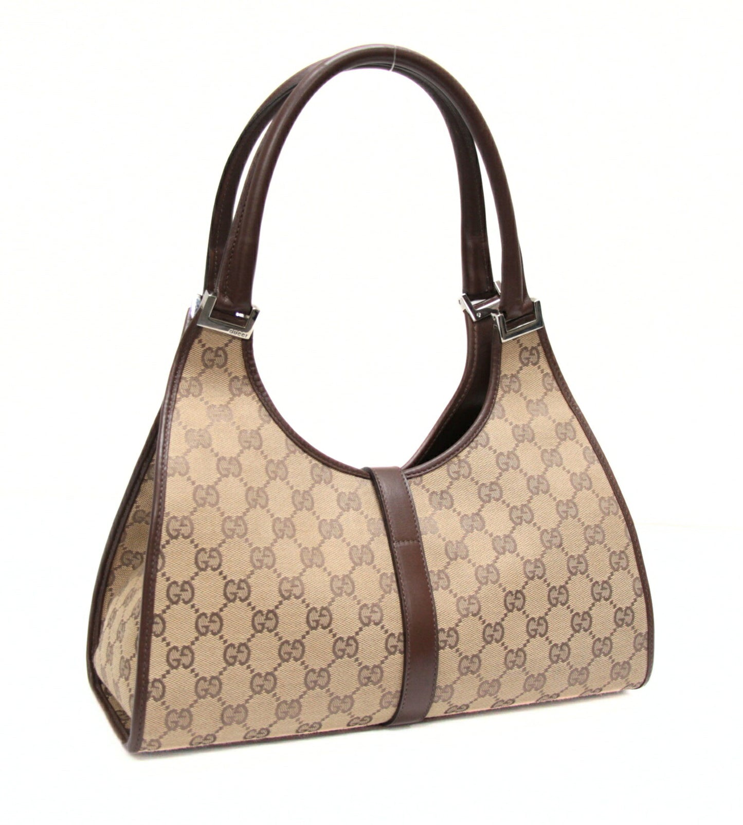 GUCCI Jackie Canvas Leather Beige Brown Handbag Size ONE SIZE