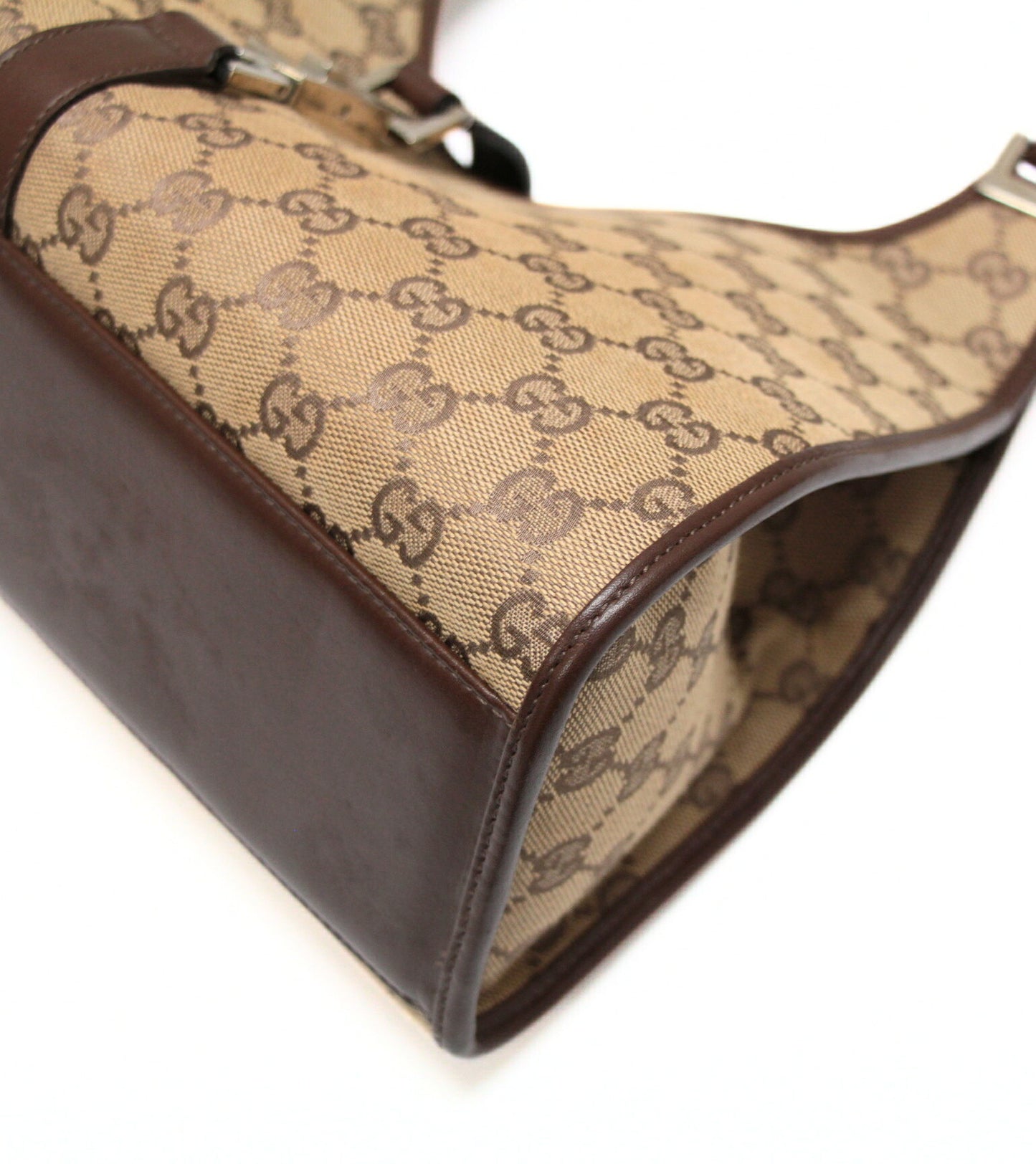 GUCCI Jackie Canvas Leather Beige Brown Handbag Size ONE SIZE