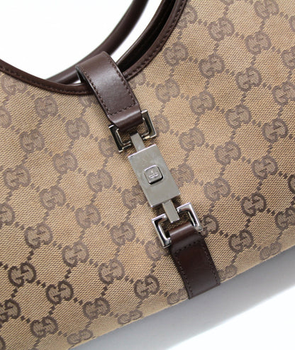 GUCCI Jackie Canvas Leather Beige Brown Handbag Size ONE SIZE