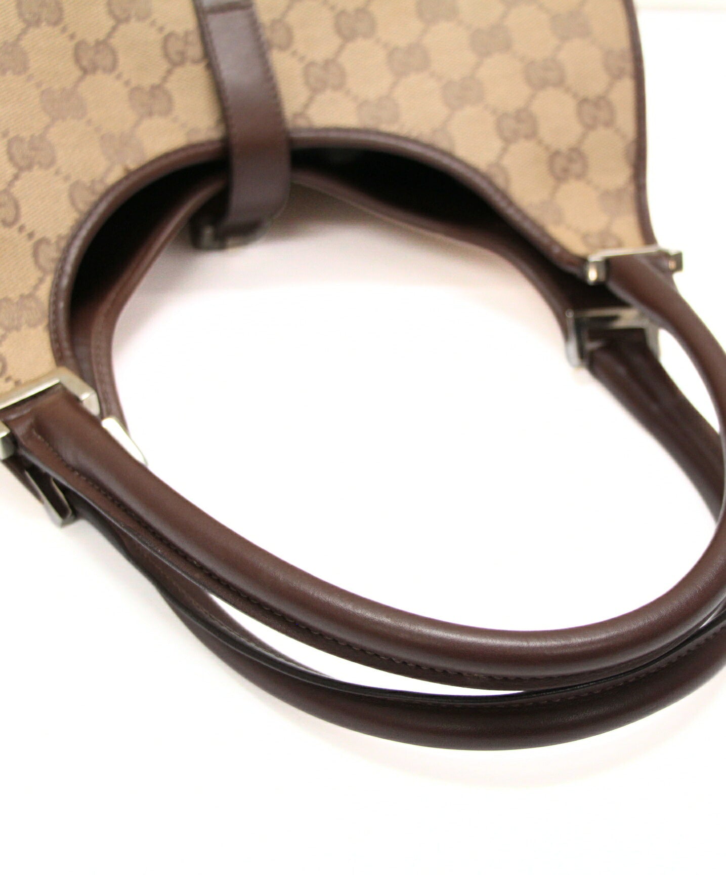 GUCCI Jackie Canvas Leather Beige Brown Handbag Size ONE SIZE