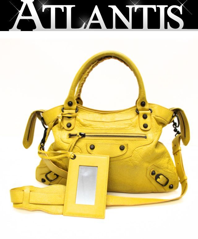 BALENCIAGA The Town 2-Way Leather Bag Yellow Size ONE SIZE