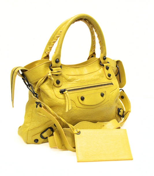 BALENCIAGA The Town 2-Way Leather Bag Yellow Size ONE SIZE