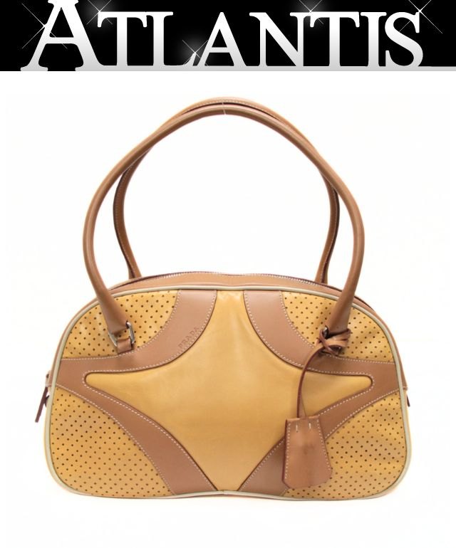 PRADA Light Brown Leather Bowling Bag Size ONE SIZE