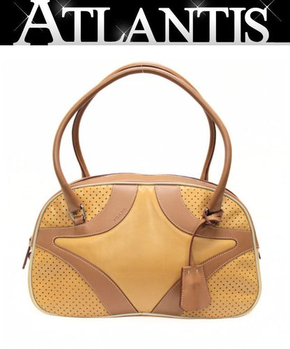 PRADA Light Brown Leather Bowling Bag Size ONE SIZE